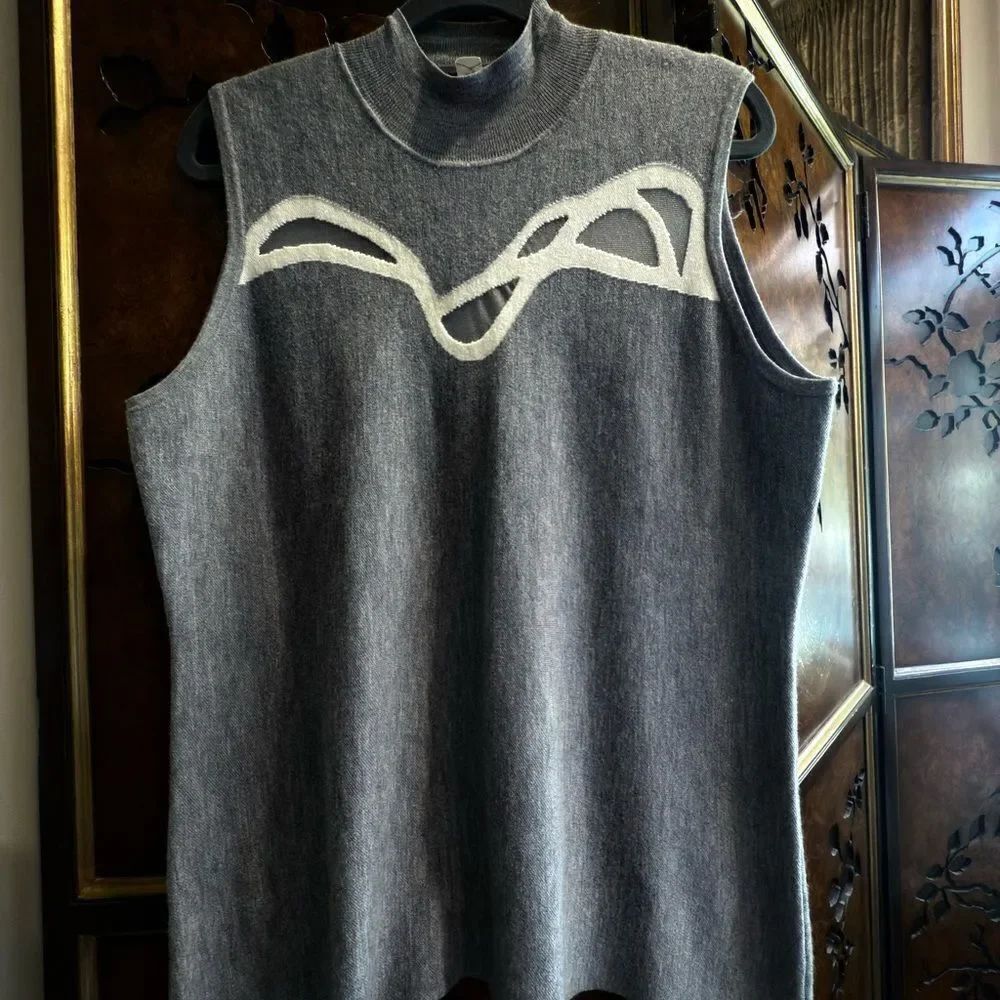 Elie Tahari Merino Wool Top Rare Cut Out Mesh Detail